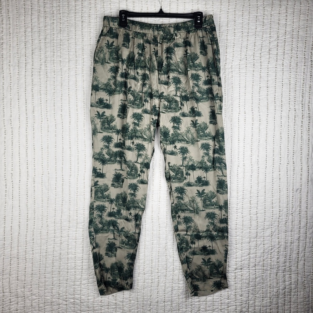 Chaser Jogger Pants Women L Green Tropical Palm Tree Print Viscose Rayon CW8113